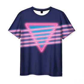 Мужская футболка 3D с принтом Неон в Курске, 100% полиэфир | прямой крой, круглый вырез горловины, длина до линии бедер | линии | полосы | светящиеся | треугольник | флуоресцентный | флюр | флюровый