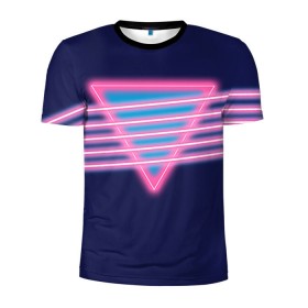 Мужская футболка 3D спортивная с принтом Неон в Курске, 100% полиэстер с улучшенными характеристиками | приталенный силуэт, круглая горловина, широкие плечи, сужается к линии бедра | линии | полосы | светящиеся | треугольник | флуоресцентный | флюр | флюровый