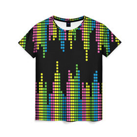 Женская футболка 3D с принтом Эквалайзер в Курске, 100% полиэфир ( синтетическое хлопкоподобное полотно) | прямой крой, круглый вырез горловины, длина до линии бедер | equalizer | светящиеся | флуоресцентный | флюр | флюровый