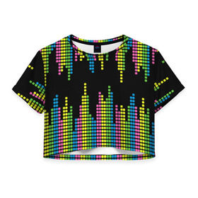 Женская футболка 3D укороченная с принтом Эквалайзер в Курске, 100% полиэстер | круглая горловина, длина футболки до линии талии, рукава с отворотами | Тематика изображения на принте: equalizer | светящиеся | флуоресцентный | флюр | флюровый