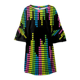Детское платье 3D с принтом Эквалайзер в Курске, 100% полиэстер | прямой силуэт, чуть расширенный к низу. Круглая горловина, на рукавах — воланы | Тематика изображения на принте: equalizer | светящиеся | флуоресцентный | флюр | флюровый