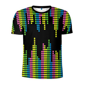 Мужская футболка 3D спортивная с принтом Эквалайзер в Курске, 100% полиэстер с улучшенными характеристиками | приталенный силуэт, круглая горловина, широкие плечи, сужается к линии бедра | Тематика изображения на принте: equalizer | светящиеся | флуоресцентный | флюр | флюровый