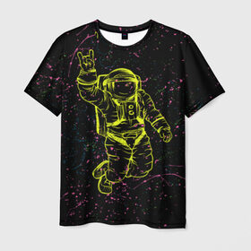 Мужская футболка 3D с принтом Космический рок в Курске, 100% полиэфир | прямой крой, круглый вырез горловины, длина до линии бедер | космонавт | светящиеся | скафандр | флуоресцентный | флюр | флюровый