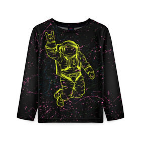 Детский лонгслив 3D с принтом Космический рок в Курске, 100% полиэстер | длинные рукава, круглый вырез горловины, полуприлегающий силуэт
 | космонавт | светящиеся | скафандр | флуоресцентный | флюр | флюровый