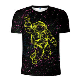 Мужская футболка 3D спортивная с принтом Космический рок в Курске, 100% полиэстер с улучшенными характеристиками | приталенный силуэт, круглая горловина, широкие плечи, сужается к линии бедра | Тематика изображения на принте: космонавт | светящиеся | скафандр | флуоресцентный | флюр | флюровый