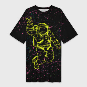Платье-футболка 3D с принтом Космический рок в Курске,  |  | космонавт | светящиеся | скафандр | флуоресцентный | флюр | флюровый