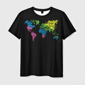 Мужская футболка 3D с принтом Весь мир - Россия в Курске, 100% полиэфир | прямой крой, круглый вырез горловины, длина до линии бедер | Тематика изображения на принте: карта мира | светящиеся | флуоресцентный | флюр | флюровый