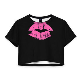 Женская футболка 3D укороченная с принтом Чмок в Курске, 100% полиэстер | круглая горловина, длина футболки до линии талии, рукава с отворотами | губы | светящиеся | флуоресцентный | флюр | флюровый