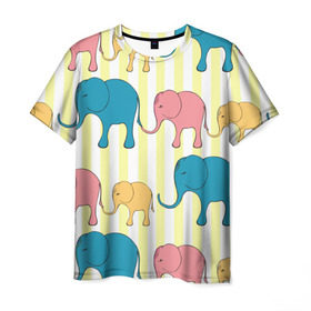 Мужская футболка 3D с принтом Слоники в Курске, 100% полиэфир | прямой крой, круглый вырез горловины, длина до линии бедер | elephant | hipster | индия | йога | слон | хипстер
