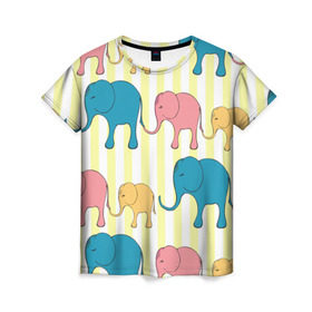 Женская футболка 3D с принтом Слоники в Курске, 100% полиэфир ( синтетическое хлопкоподобное полотно) | прямой крой, круглый вырез горловины, длина до линии бедер | elephant | hipster | индия | йога | слон | хипстер