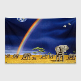 Флаг-баннер с принтом Мир в Курске, 100% полиэстер | размер 67 х 109 см, плотность ткани — 95 г/м2; по краям флага есть четыре люверса для крепления | elephant | hipster | индия | йога | слон | хипстер