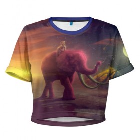 Женская футболка 3D укороченная с принтом Индия в Курске, 100% полиэстер | круглая горловина, длина футболки до линии талии, рукава с отворотами | elephant | hipster | индия | йога | слон | хипстер