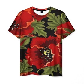 Мужская футболка 3D с принтом Цветение мака в Курске, 100% полиэфир | прямой крой, круглый вырез горловины, длина до линии бедер | Тематика изображения на принте: flower | красные | полевой цветок | природа | розы | текстуры | цветочки | цветы