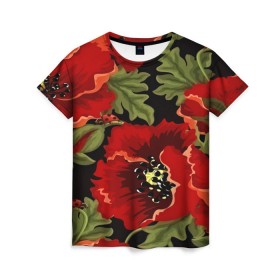 Женская футболка 3D с принтом Цветение мака в Курске, 100% полиэфир ( синтетическое хлопкоподобное полотно) | прямой крой, круглый вырез горловины, длина до линии бедер | flower | красные | полевой цветок | природа | розы | текстуры | цветочки | цветы