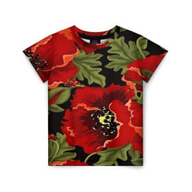 Детская футболка 3D с принтом Цветение мака в Курске, 100% гипоаллергенный полиэфир | прямой крой, круглый вырез горловины, длина до линии бедер, чуть спущенное плечо, ткань немного тянется | flower | красные | полевой цветок | природа | розы | текстуры | цветочки | цветы