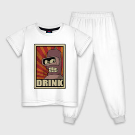 Детская пижама хлопок с принтом Бендер в Курске, 100% хлопок |  брюки и футболка прямого кроя, без карманов, на брюках мягкая резинка на поясе и по низу штанин
 | bender | drink | futurama | бендер | футурама
