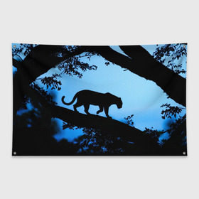 Флаг-баннер с принтом Чёрная пантера в Курске, 100% полиэстер | размер 67 х 109 см, плотность ткани — 95 г/м2; по краям флага есть четыре люверса для крепления | африка | вечер | дерево | дикая кошка | закат | леопард | сафари | ягуар