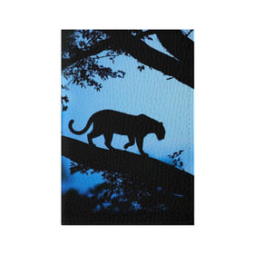 Обложка для паспорта матовая кожа с принтом Чёрная пантера в Курске, натуральная матовая кожа | размер 19,3 х 13,7 см; прозрачные пластиковые крепления | африка | вечер | дерево | дикая кошка | закат | леопард | сафари | ягуар