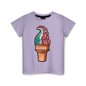 Детская футболка хлопок с принтом Мороженое в Курске, 100% хлопок | круглый вырез горловины, полуприлегающий силуэт, длина до линии бедер | мороженое | осьминог | присоски | тентакли | щупальца