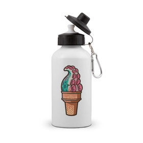 Бутылка спортивная с принтом Мороженое в Курске, металл | емкость — 500 мл, в комплекте две пластиковые крышки и карабин для крепления | Тематика изображения на принте: мороженое | осьминог | присоски | тентакли | щупальца