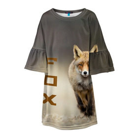 Детское платье 3D с принтом Рыжий лис (fox) в Курске, 100% полиэстер | прямой силуэт, чуть расширенный к низу. Круглая горловина, на рукавах — воланы | fox | животное | зверь | красивая | лес | лис | лиса | лисенок | лисица | лисичка | мех | патрикеевна | песец | плутовка | прикольная | природа | рыжая | рыжий цвет | сказка | хвост | хитрая | хищник