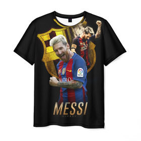 Мужская футболка 3D с принтом Messi в Курске, 100% полиэфир | прямой крой, круглый вырез горловины, длина до линии бедер | barcelona | lionel  messi | messi | барса | барселона | лионель месси | футбол | футбольный  клуб барселона