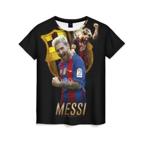Женская футболка 3D с принтом Messi в Курске, 100% полиэфир ( синтетическое хлопкоподобное полотно) | прямой крой, круглый вырез горловины, длина до линии бедер | barcelona | lionel  messi | messi | барса | барселона | лионель месси | футбол | футбольный  клуб барселона