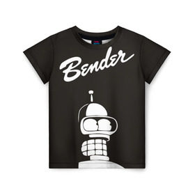 Детская футболка 3D с принтом Бендер в Курске, 100% гипоаллергенный полиэфир | прямой крой, круглый вырез горловины, длина до линии бедер, чуть спущенное плечо, ткань немного тянется | bender | futurama | бендер | футурама