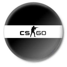 Значок с принтом CS GO черно-белый в Курске,  металл | круглая форма, металлическая застежка в виде булавки | cs go | контер страйк | контра
