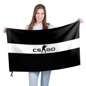 Флаг 3D с принтом CS GO черно-белый в Курске, 100% полиэстер | плотность ткани — 95 г/м2, размер — 67 х 109 см. Принт наносится с одной стороны | cs go | контер страйк | контра