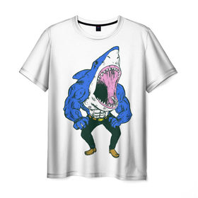 Мужская футболка 3D с принтом Акула-Мен в Курске, 100% полиэфир | прямой крой, круглый вырез горловины, длина до линии бедер | 