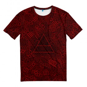 Мужская футболка 3D с принтом 30 seconds to mars. символы в Курске, 100% полиэфир | прямой крой, круглый вырез горловины, длина до линии бедер | глифы | знаки | красный | логотип | паттерн | рок | рокнрол | текстура | треугольник