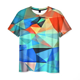 Мужская футболка 3D с принтом crystal abstraction в Курске, 100% полиэфир | прямой крой, круглый вырез горловины, длина до линии бедер | abstraction | абстракция | геометрия | грани | линии | полигоны | постель | розовый | сочетания | текстура | треугольники