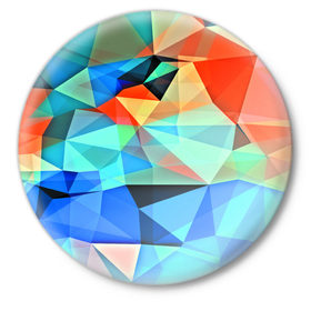 Значок с принтом crystal abstraction в Курске,  металл | круглая форма, металлическая застежка в виде булавки | abstraction | абстракция | геометрия | грани | линии | полигоны | постель | розовый | сочетания | текстура | треугольники