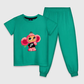 Детская пижама хлопок с принтом Чебурашка в Курске, 100% хлопок |  брюки и футболка прямого кроя, без карманов, на брюках мягкая резинка на поясе и по низу штанин
 | Тематика изображения на принте: тату | хиппи | эмо