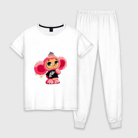Женская пижама хлопок с принтом Чебурашка в Курске, 100% хлопок | брюки и футболка прямого кроя, без карманов, на брюках мягкая резинка на поясе и по низу штанин | тату | хиппи | эмо