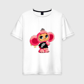 Женская футболка хлопок Oversize с принтом Чебурашка в Курске, 100% хлопок | свободный крой, круглый ворот, спущенный рукав, длина до линии бедер
 | тату | хиппи | эмо