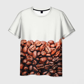 Мужская футболка 3D с принтом coffee в Курске, 100% полиэфир | прямой крой, круглый вырез горловины, длина до линии бедер | 3d | beans | coffee | еда | зерна | кофе | напиток | природа | текстуры