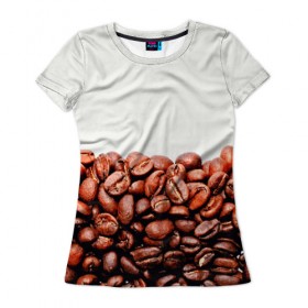 Женская футболка 3D с принтом coffee в Курске, 100% полиэфир ( синтетическое хлопкоподобное полотно) | прямой крой, круглый вырез горловины, длина до линии бедер | 3d | beans | coffee | еда | зерна | кофе | напиток | природа | текстуры