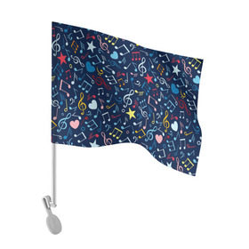 Флаг для автомобиля с принтом Ноты в Курске, 100% полиэстер | Размер: 30*21 см | звездочки | ноты | сердечки