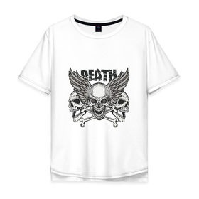 Мужская футболка хлопок Oversize с принтом Death rider в Курске, 100% хлопок | свободный крой, круглый ворот, “спинка” длиннее передней части | Тематика изображения на принте: biker | death | death rider | moto | rider | байк | байкер | мото | мотоцикл | мотоциклист | рокер | свобода | череп | черепа