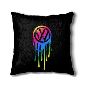 Подушка 3D с принтом Volkswagen в Курске, наволочка – 100% полиэстер, наполнитель – холлофайбер (легкий наполнитель, не вызывает аллергию). | состоит из подушки и наволочки. Наволочка на молнии, легко снимается для стирки | brand | bright | car | color | drops | flow | germany | logo | rainbow | sign | spectrum | volkswagen | автомобиль | германия | знак | капли | логотип | марка | радуга | спектр | течет | цвет | яркий