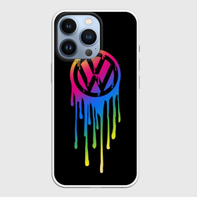 Чехол для iPhone 13 Pro с принтом Volkswagen в Курске,  |  | brand | bright | car | color | drops | flow | germany | logo | rainbow | sign | spectrum | volkswagen | автомобиль | германия | знак | капли | логотип | марка | радуга | спектр | течет | цвет | яркий