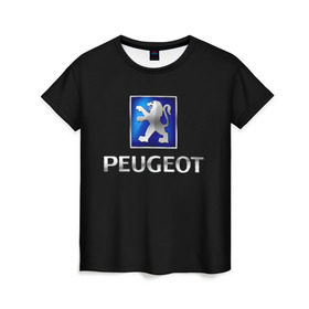 Женская футболка 3D с принтом Peugeot в Курске, 100% полиэфир ( синтетическое хлопкоподобное полотно) | прямой крой, круглый вырез горловины, длина до линии бедер | brand | car | france | logo | peugeot | автомобиль | логотип | марка | франция