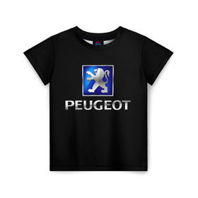 Детская футболка 3D с принтом Peugeot в Курске, 100% гипоаллергенный полиэфир | прямой крой, круглый вырез горловины, длина до линии бедер, чуть спущенное плечо, ткань немного тянется | Тематика изображения на принте: brand | car | france | logo | peugeot | автомобиль | логотип | марка | франция