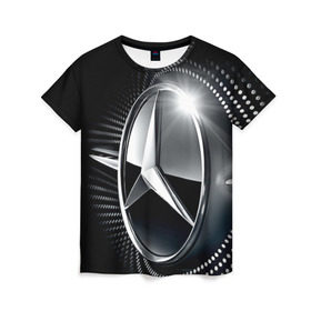 Женская футболка 3D с принтом Mercedes-Benz в Курске, 100% полиэфир ( синтетическое хлопкоподобное полотно) | прямой крой, круглый вырез горловины, длина до линии бедер | car | germany | logo | make | mercedes benz | автомобиль | германия | логотип | марка | мерседес бенц