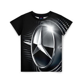 Детская футболка 3D с принтом Mercedes-Benz в Курске, 100% гипоаллергенный полиэфир | прямой крой, круглый вырез горловины, длина до линии бедер, чуть спущенное плечо, ткань немного тянется | car | germany | logo | make | mercedes benz | автомобиль | германия | логотип | марка | мерседес бенц