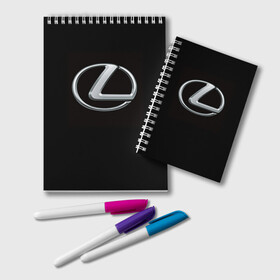 Блокнот с принтом Lexus в Курске, 100% бумага | 48 листов, плотность листов — 60 г/м2, плотность картонной обложки — 250 г/м2. Листы скреплены удобной пружинной спиралью. Цвет линий — светло-серый
 | Тематика изображения на принте: brand | car | japan | lexus | logo | toyota motor | автомобиль | лексус | логотип | марка | япония