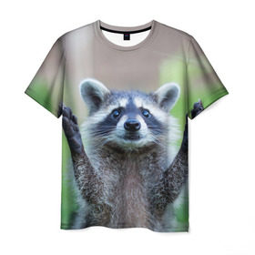 Мужская футболка 3D с принтом Восславим в Курске, 100% полиэфир | прямой крой, круглый вырез горловины, длина до линии бедер | raccoon | енот