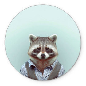 Коврик круглый с принтом Хипстер Енот в Курске, резина и полиэстер | круглая форма, изображение наносится на всю лицевую часть | raccoon | енот